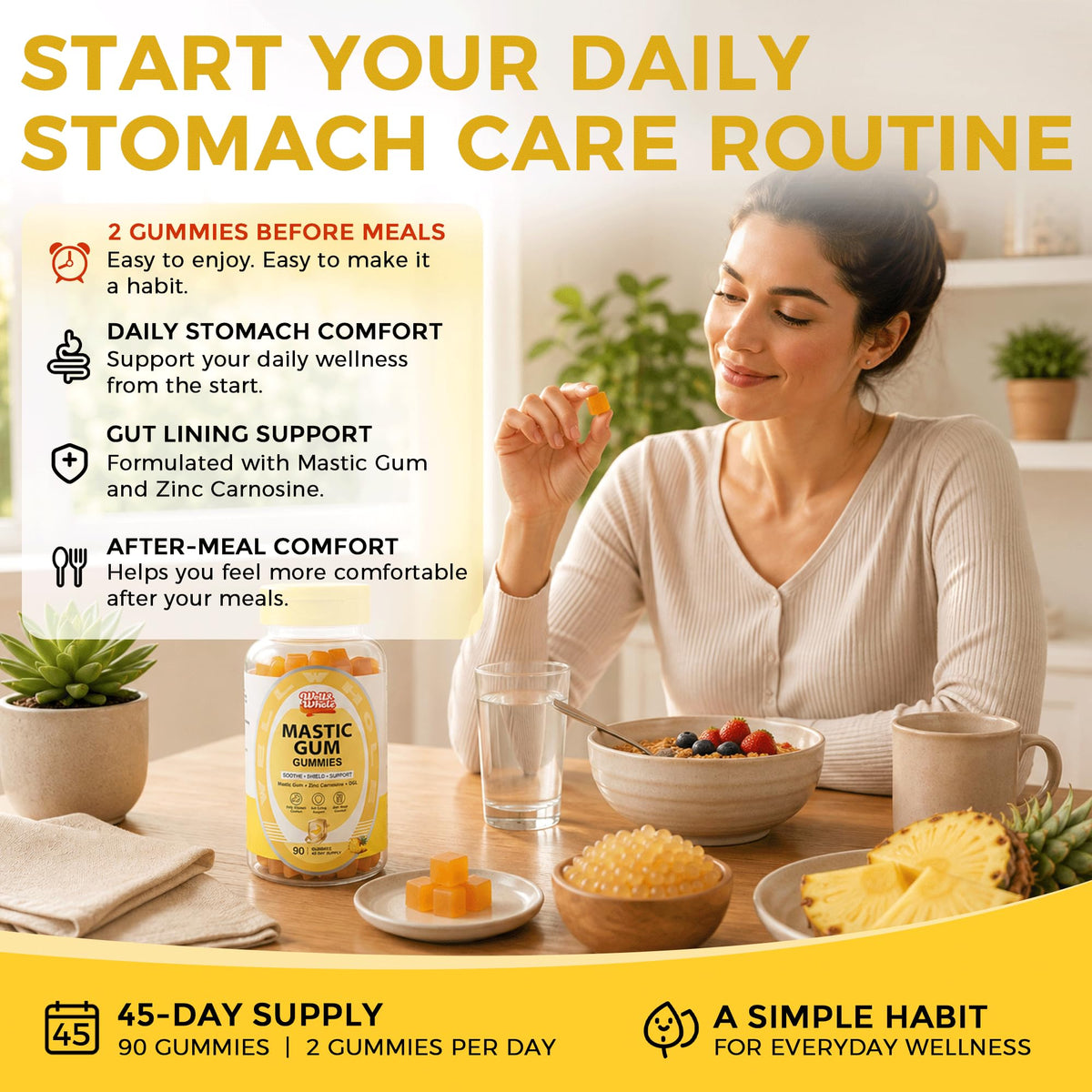 Daily Mastic Gum Gummies | Zinc Carnosine & DGL for Stomach Comfort, 90 Count