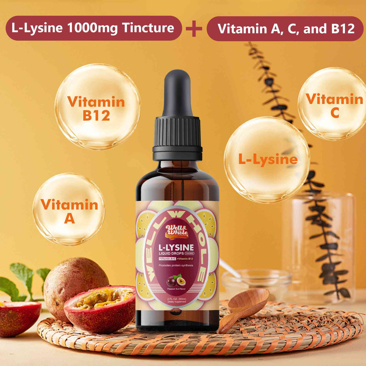 L-lysine dropper measured into a glass of juice on a school morning
