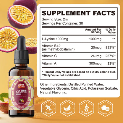 L-lysine 1000mg liquid drops supplement facts label