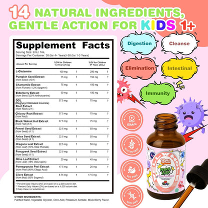 Kids' digestive support drops supplement facts panel for ages 1+