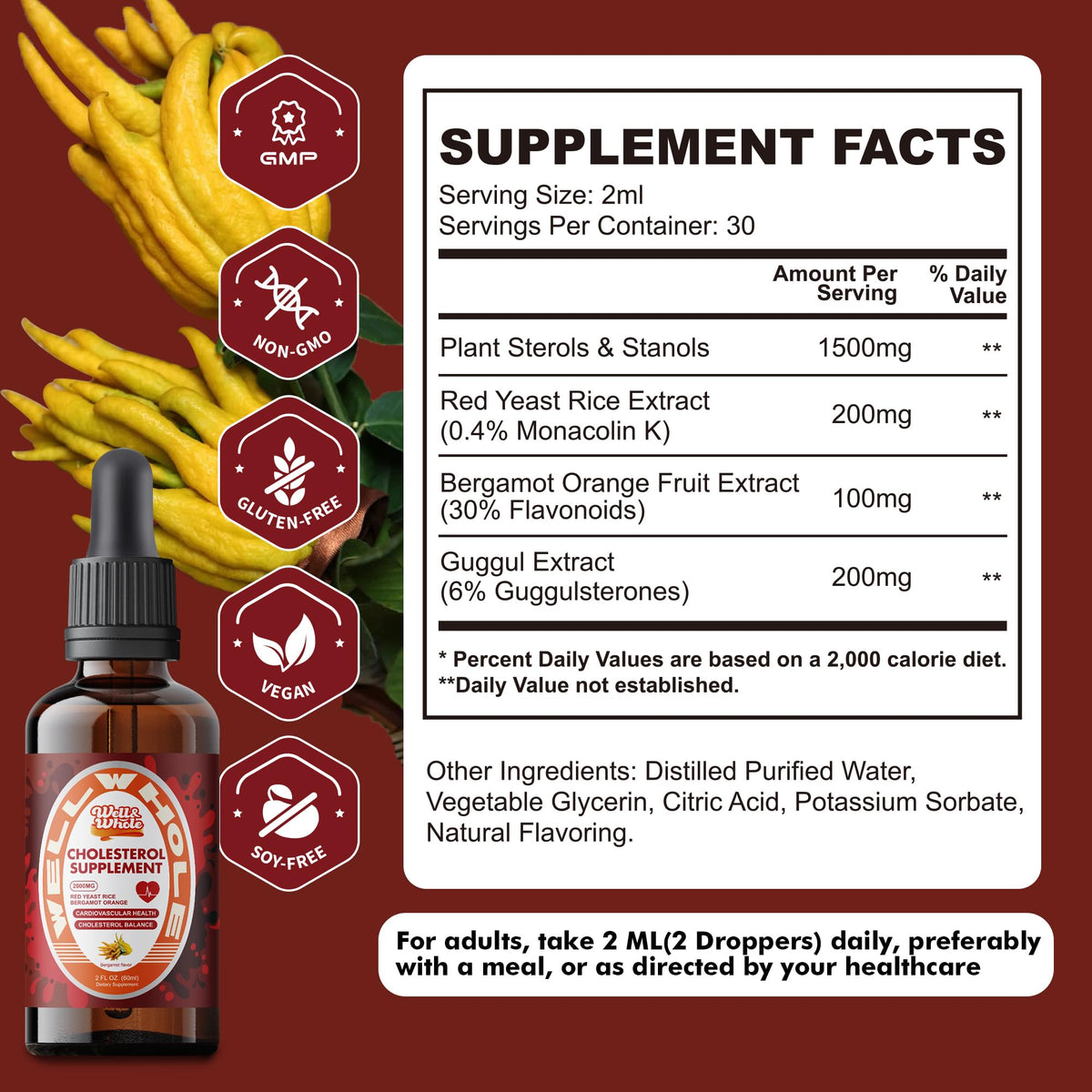 Heart and lipid support liquid drops supplement facts label