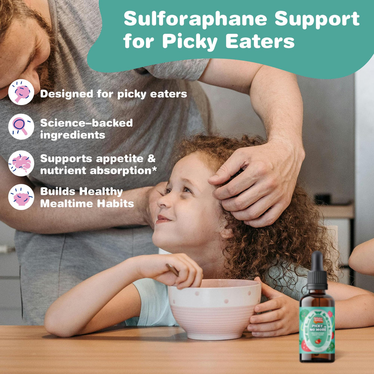 Kids sulforaphane dropper added to a glass of apple juice