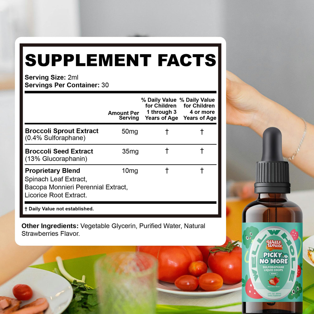 Sulforaphane broccoli drops supplement facts panel for kids