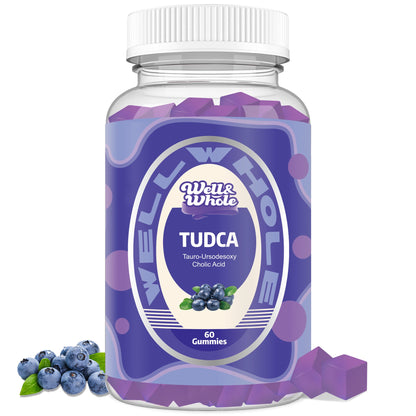 TUDCA 1000mg gummies jar with milk thistle on a kitchen table
