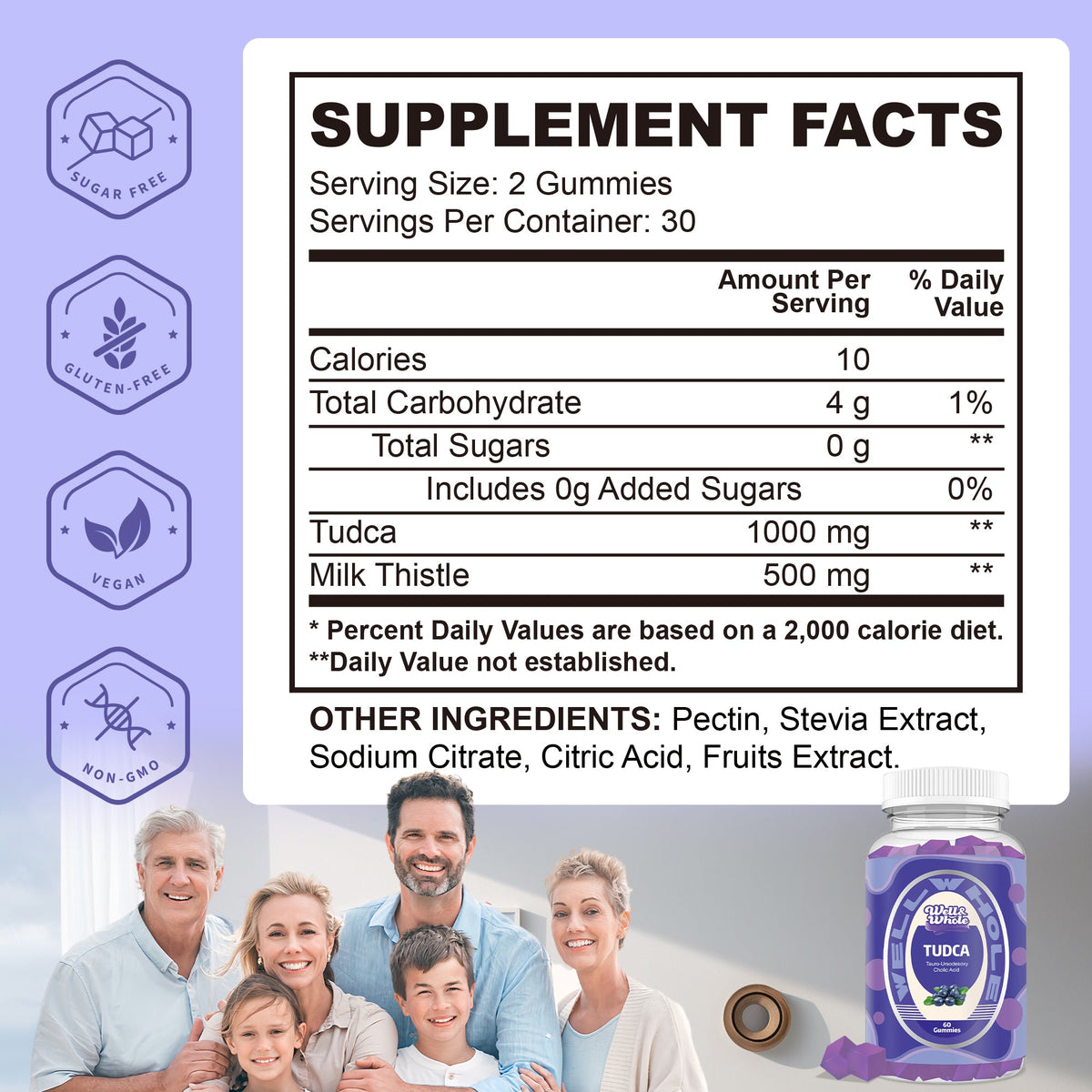 TUDCA gummies supplement facts panel showing 1000mg