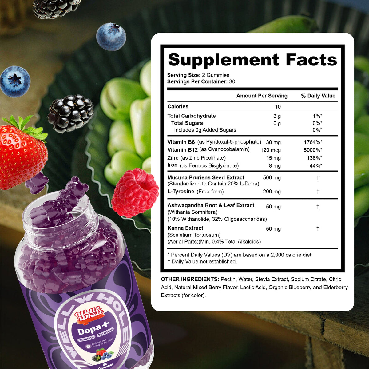 Dopamine gummies supplement facts panel with mucuna pruriens