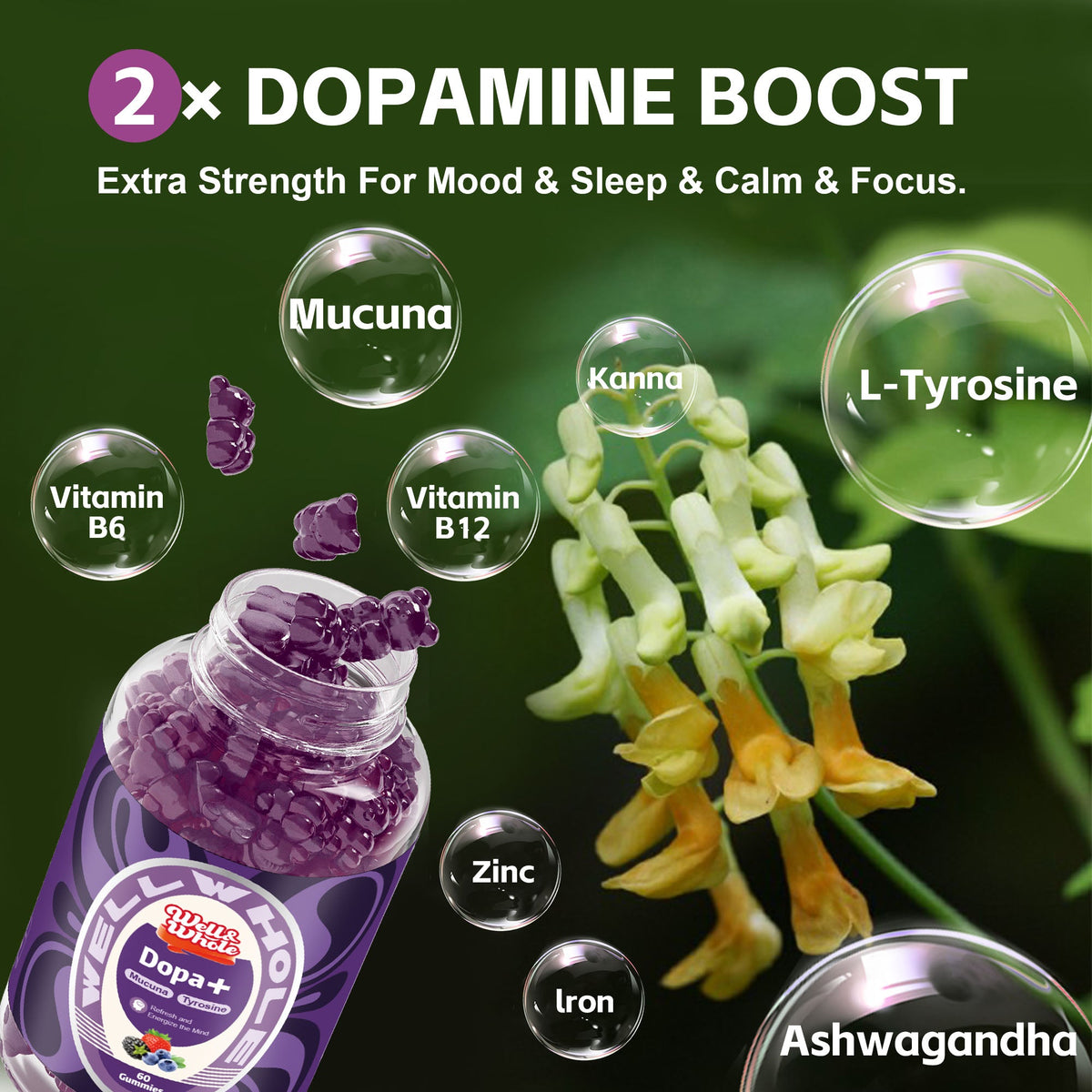 Mucuna pruriens 500mg gummy sweets in a parent's hand mid-afternoon