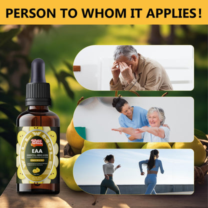 EAA and liver support liquid supplement bottle on a kitchen counter