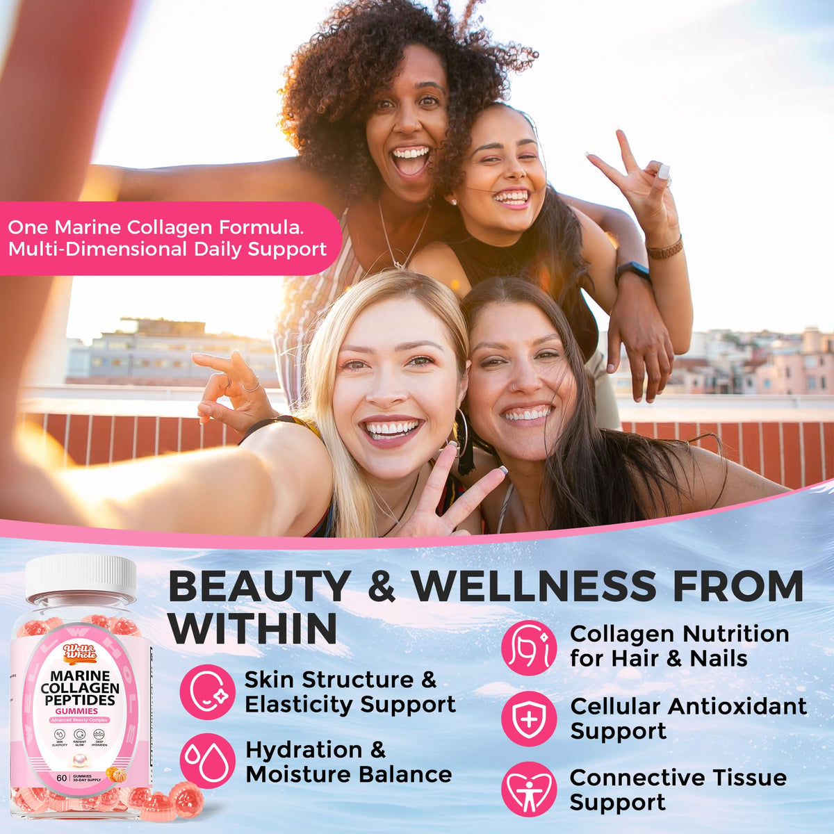 Marine Collagen Peptides Gummies, Ergothioneine, Astaxanthin, 60 Ct