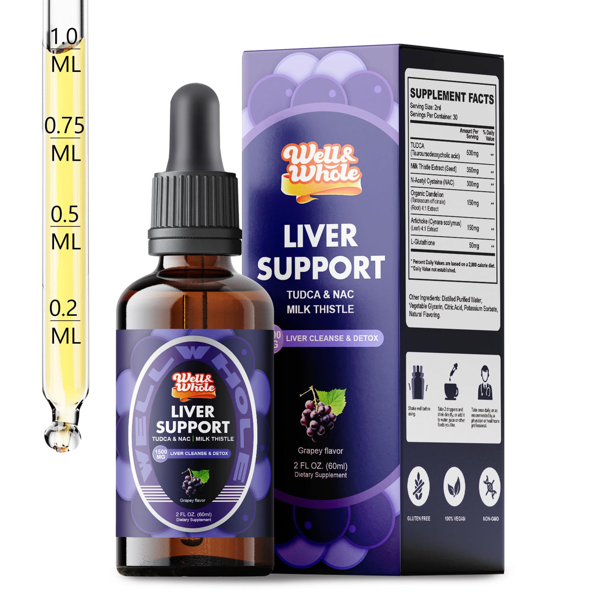 TUDCA liver support liquid drops bottle on a kitchen table