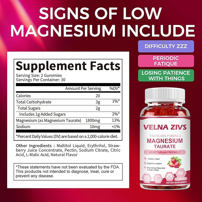 Magnesium taurate gummies supplement facts panel