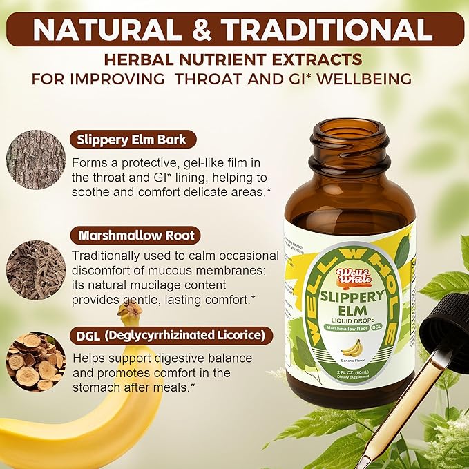 Slippery elm bark dropper measured into a cup of warm water
