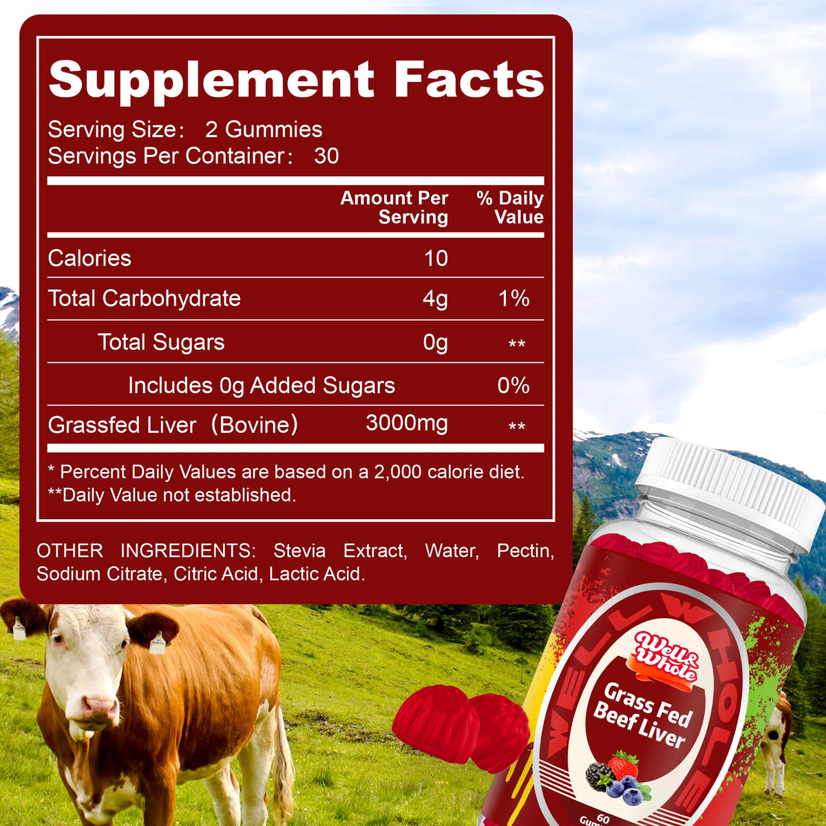 Grass-fed beef liver gummies supplement facts panel