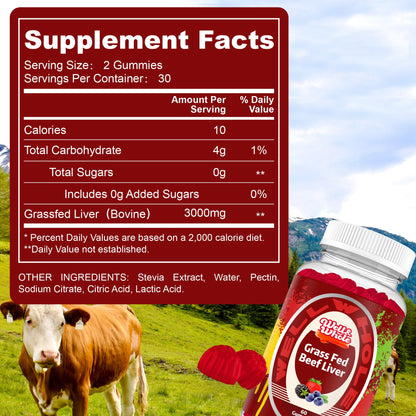 Grass-fed beef liver gummies supplement facts panel