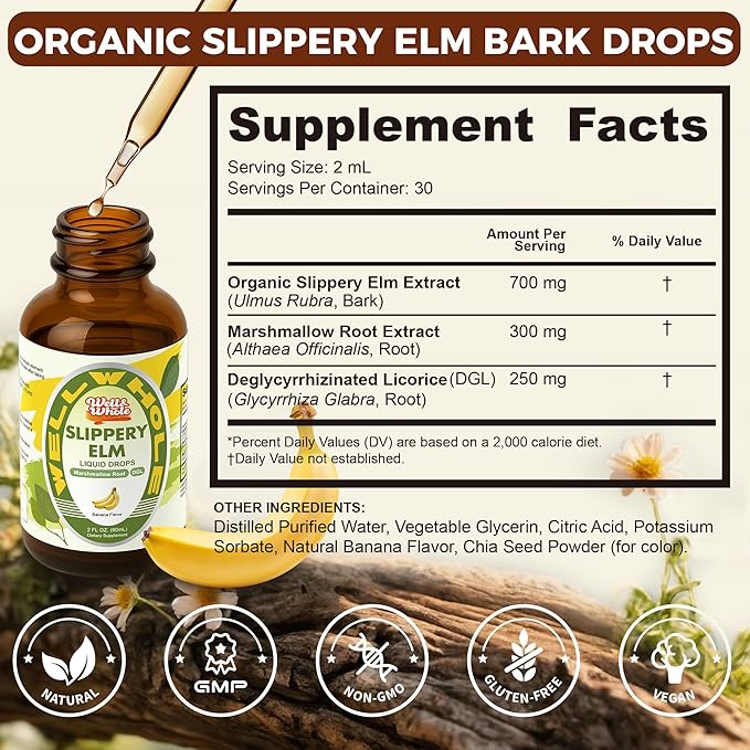 Slippery elm liquid drops supplement facts panel