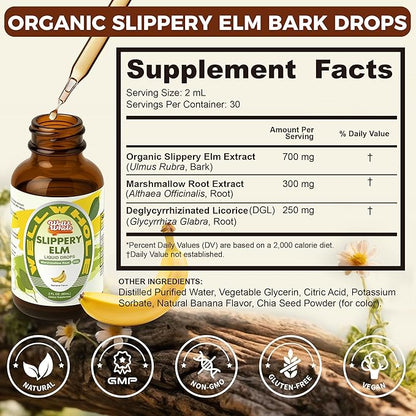 Slippery elm liquid drops supplement facts panel