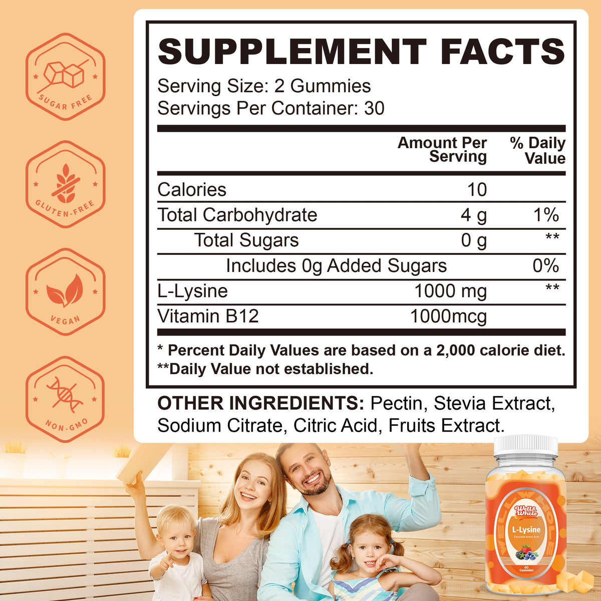 L-lysine gummies supplement facts panel showing 1000mg