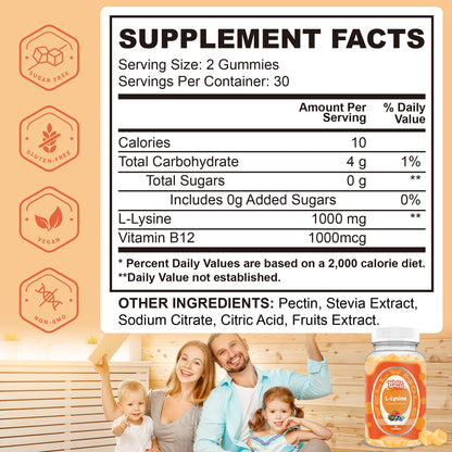 L-lysine gummies supplement facts panel showing 1000mg